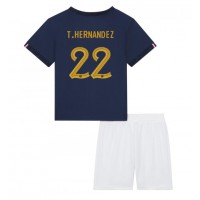 Koszulka piłkarska Francja Theo Hernandez #22 Strój Domowy dla dzieci MŚ 2022 tanio Krótki Rękaw (+ Krótkie spodenki)